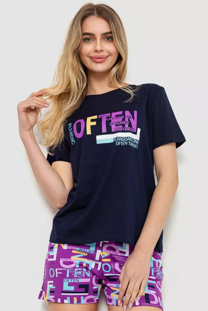 Купити Жіноча піжама з принтом, колір чорно-фіолетовий, 219RF-2364 - Фото №1