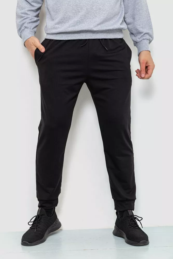 Купить Спорт штаны мужские двухнитка, цвет черный, 241R8005 - Фото №1