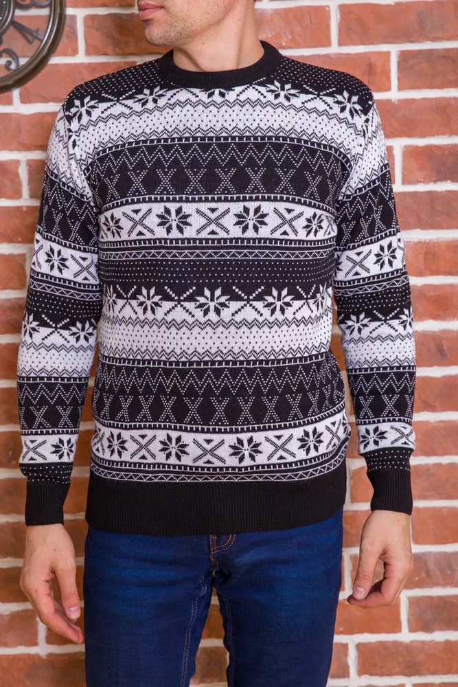 Купити Чоловічий светр з новорічним принтом, чорно-білий, 161R776 оптом - Фото №1