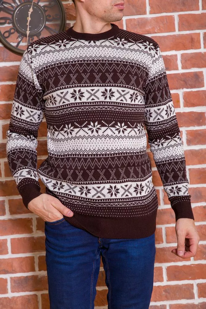 Купить Мужской свитер с новогодним принтом, шоколадно-белый, 161R776 оптом - Фото №1