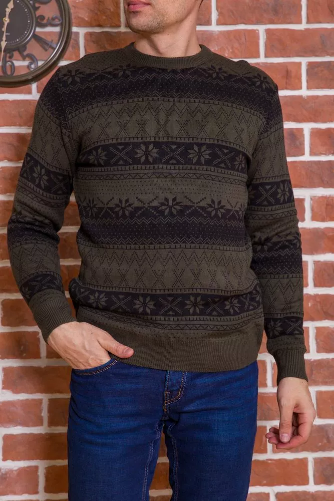 Купити Чоловічий светр з новорічним принтом, чорно-зелений, 161R776 - Фото №1