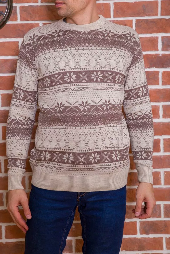 Купить Мужской свитер с новогодним принтом, бежевый, 161R776 - Фото №1