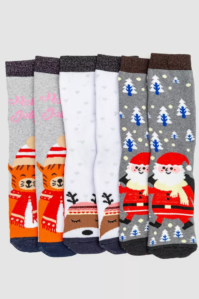 Купити Комплект жіночих шкарпеток новорічних 3 пары, колір світло-сірий, темно-сірий, білий, 151R260 оптом - Фото №1