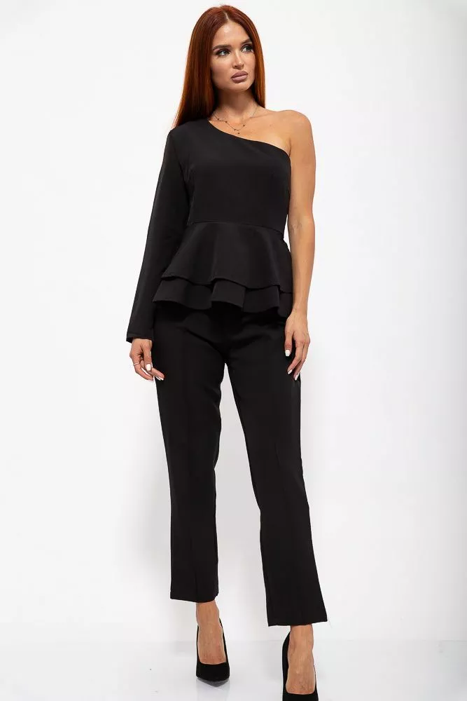 Купити Ошатний жіночий костюм штани + блуза, чорного кольору, 131R19060W - Фото №1