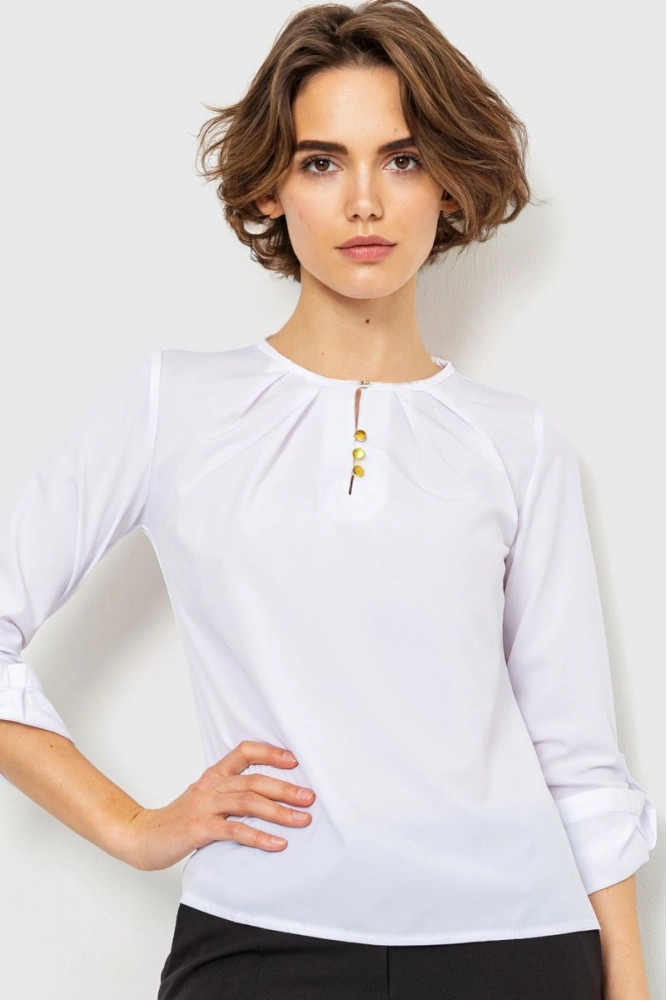 Купити Блуза однотонна  -уцінка, колір білий, 230R1122-3-U - Фото №1