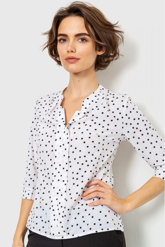 Купити Блуза в горох  -уцінка, колір білий, 230R152-2-U-1 - Фото №1