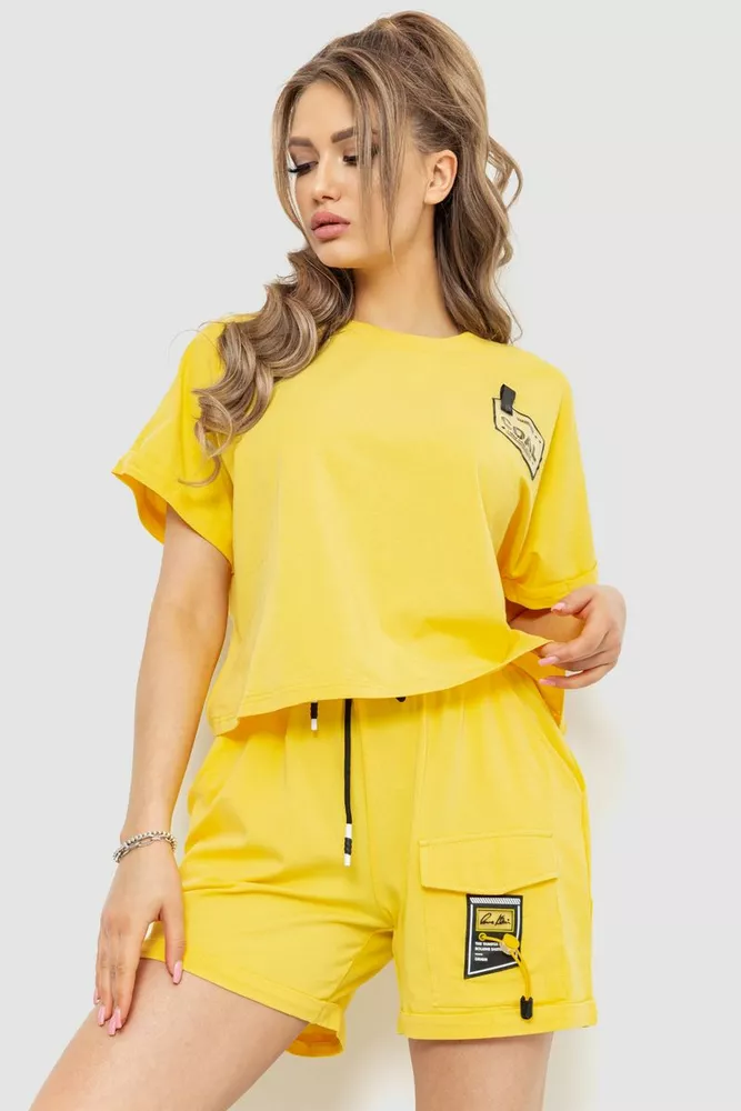 Купити Костюм жіночий повсякденний футболка+шорти, колір жовтий, 198R122 оптом - Фото №1