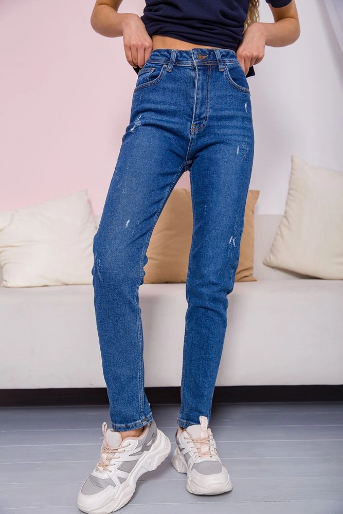 Купити Жіночі джинси на високій посадці синього кольору 123R1558 оптом - Фото №1