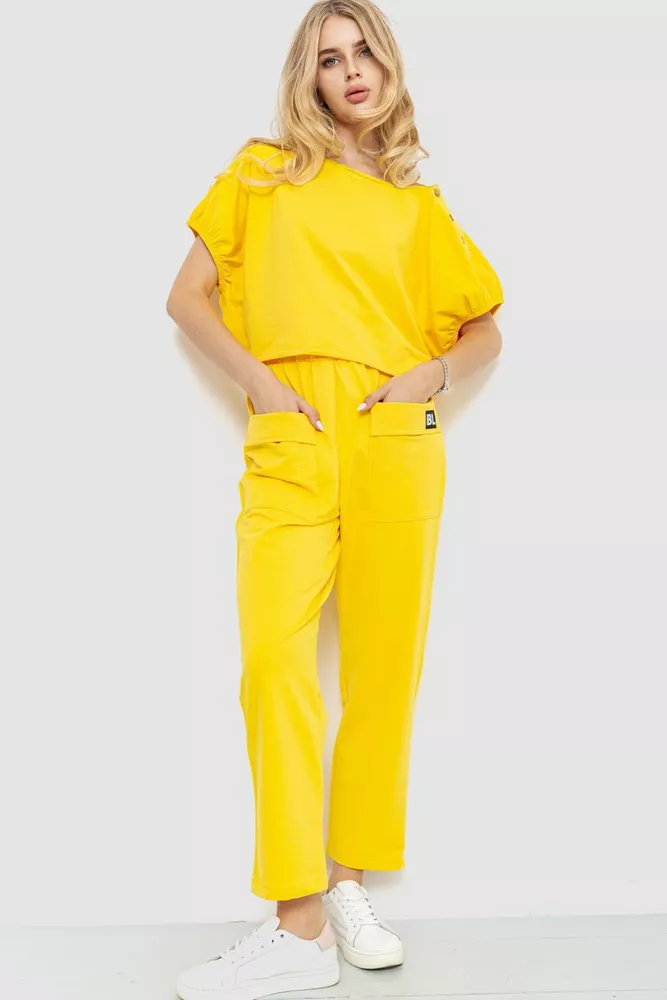 Купити Костюм жіночий повсякденний однотонний, колір жовтий, 115R0447-1 оптом - Фото №1