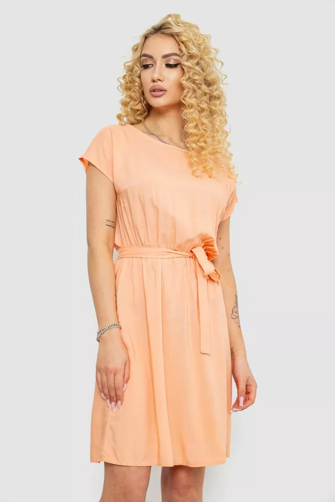 Купити Сукня однотонна  -уцінка, колір персиковий, 214R0225-U-5 - Фото №1