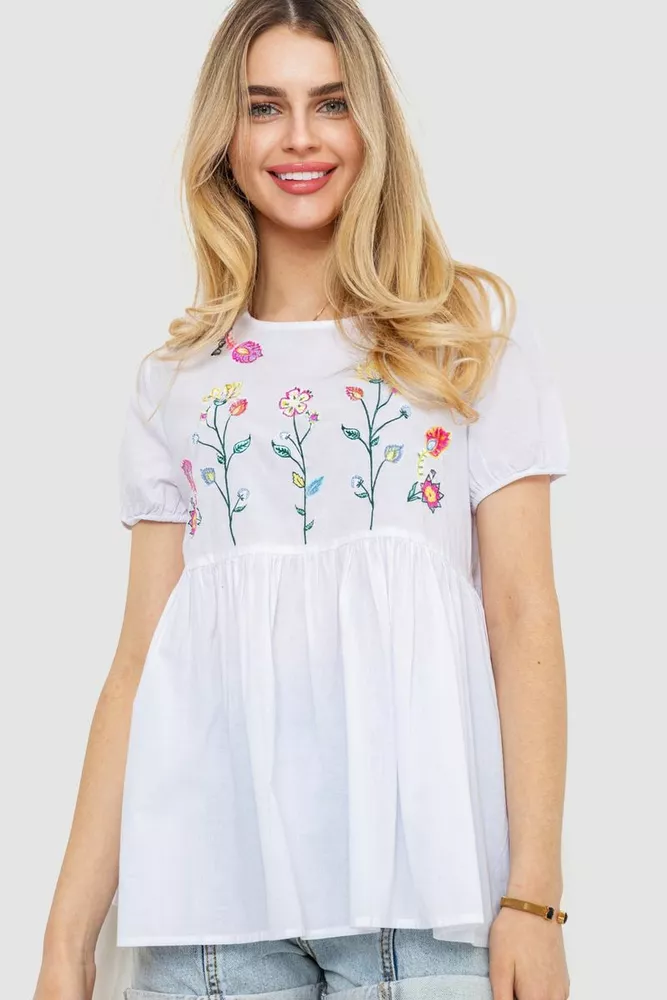Купити Блуза з вишивкою, колір білий, 244R097 - Фото №1
