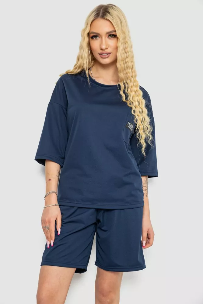 Купити Костюм жіночий однотонний  -уцінка, колір синій, 238R116-U-1 - Фото №1