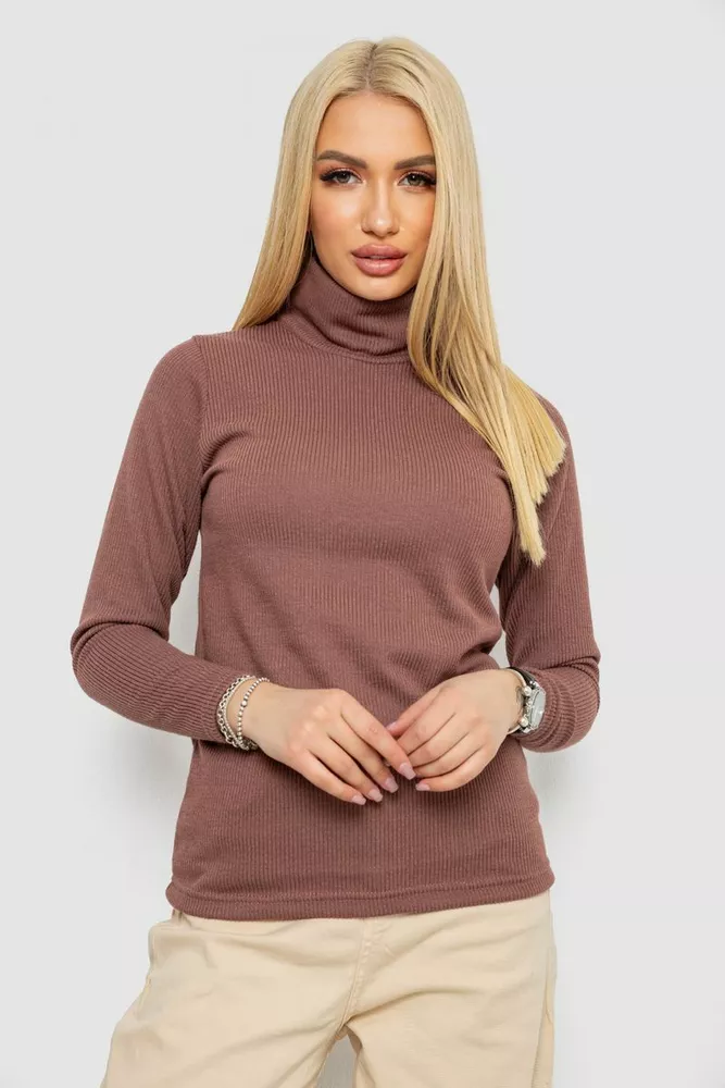 Купити Гольф жіночий на флісі в рубчик, колір мокко, 238R329 - Фото №1
