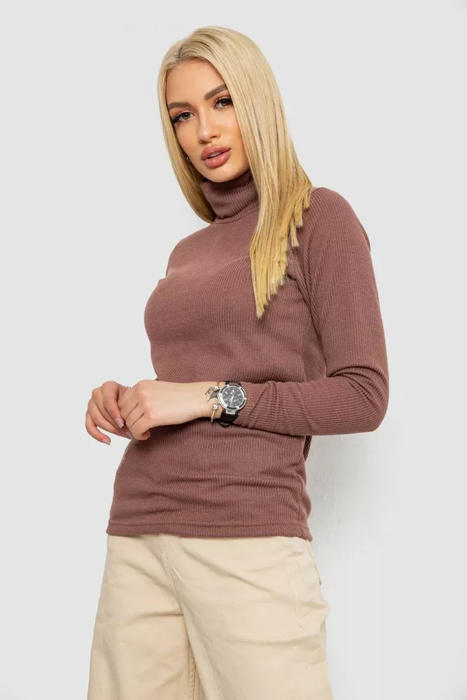Купити Гольф жіночий на флісі в рубчик, колір мокко, 238R329 - Фото №3