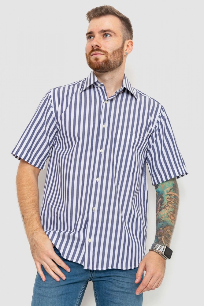 Купити Рубашка мужская классическая в полоску, колір сіро-білий, 201R119 оптом - Фото №1