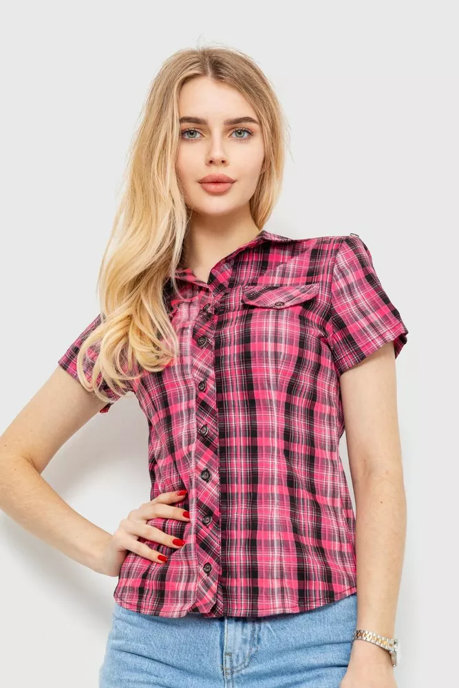Купить Рубашка женская в клетку повседневная, цвет розово-серый, 230R062 - Фото №1