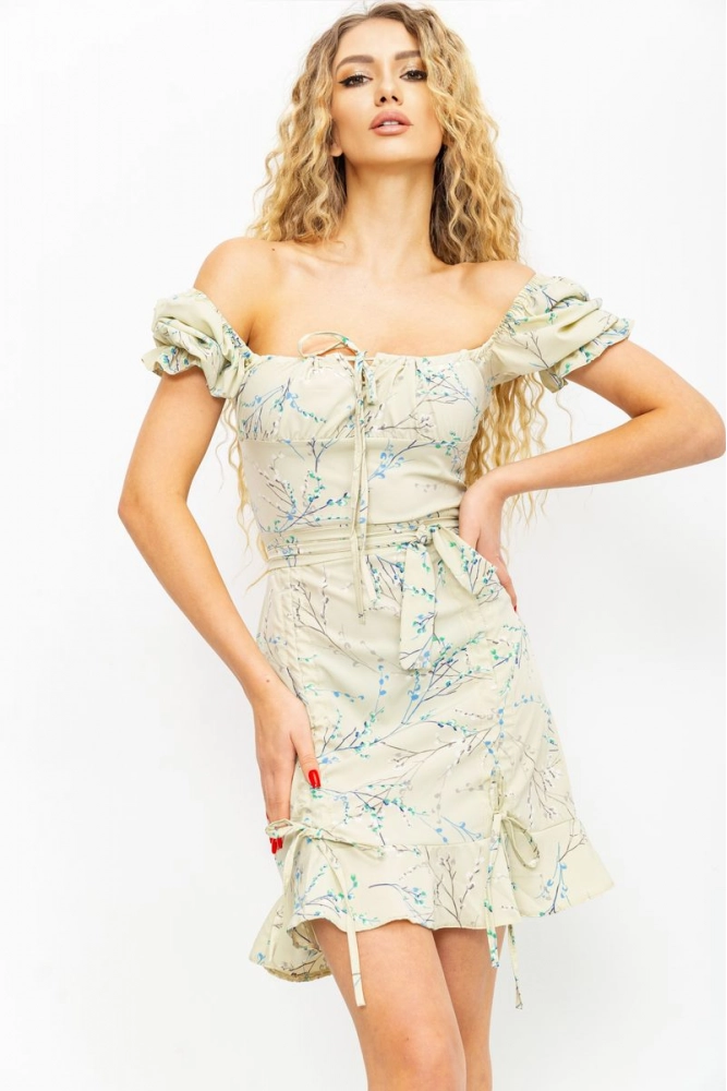 Купити Сукня з квітковим принтом  -уцінка, колір оливковий, 176R1032-U-2 - Фото №1