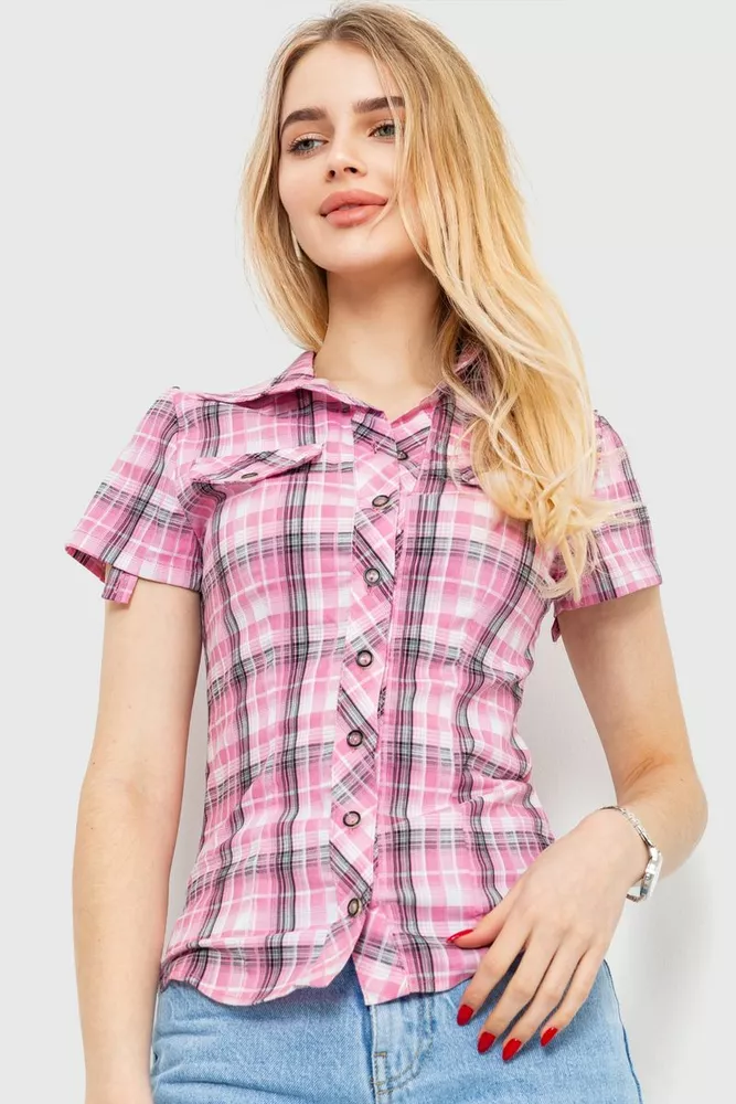 Купить Рубашка женская в клетку повседневная, цвет светло-розовый, 230R062 - Фото №1