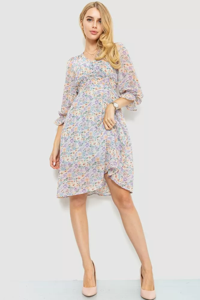 Купити Сукня шифонова з квітковим принтом, колір бузково-бежевий, 214R6112-1 оптом - Фото №1