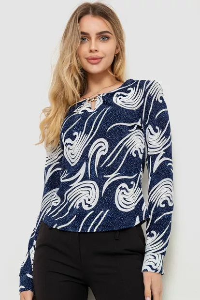 Блуза з принтом, колір синьо-молочний, 186R400