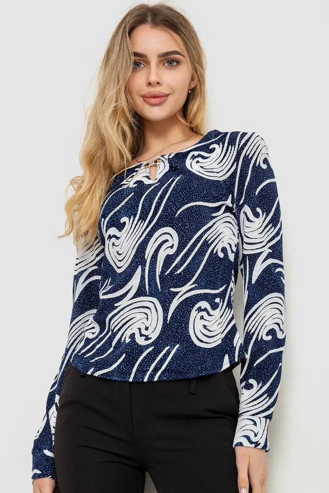 Купити Блуза з принтом, колір синьо-молочний, 186R400 - Фото №1