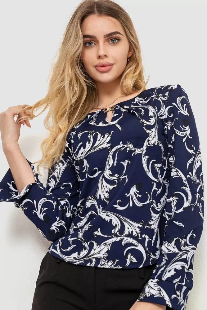Купити Блуза з принтом, колір темно-синій, 186R400 - Фото №1
