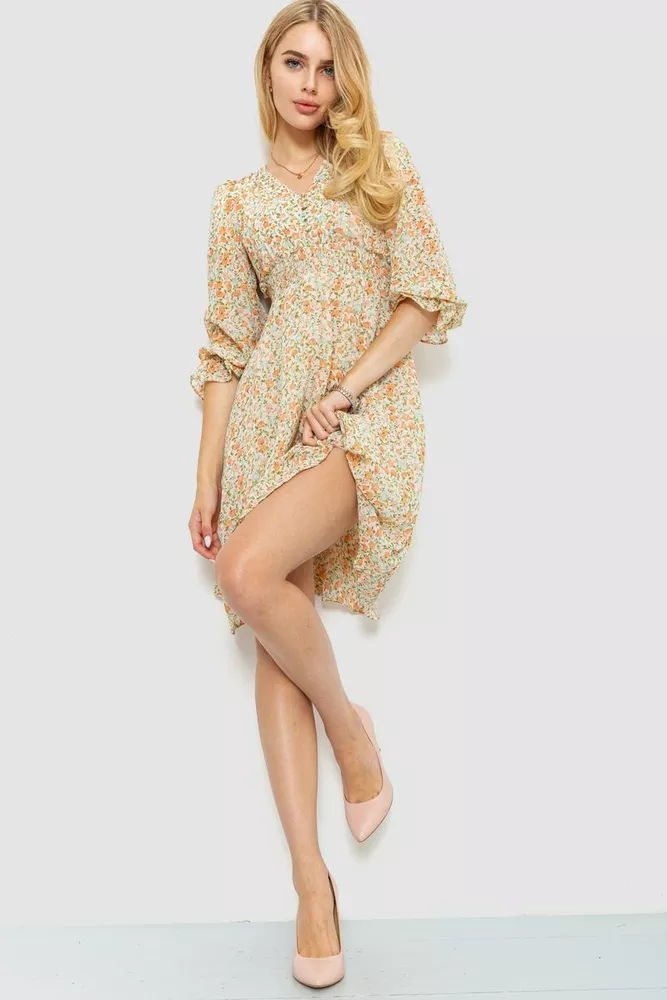Купить Платье шифоновое с цветочным принтом, цвет молочно-персиковый, 214R6112-1 - Фото №1