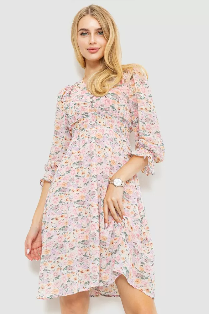 Купить Платье шифоновое с цветочным принтом, цвет розово-сиреневый, 214R6112-1 - Фото №1