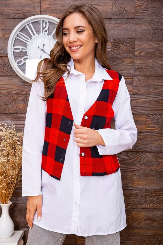 Купити Жіноча сорочка, з декором в клітку, біло-червоного кольору, 119R321-1 - Фото №1