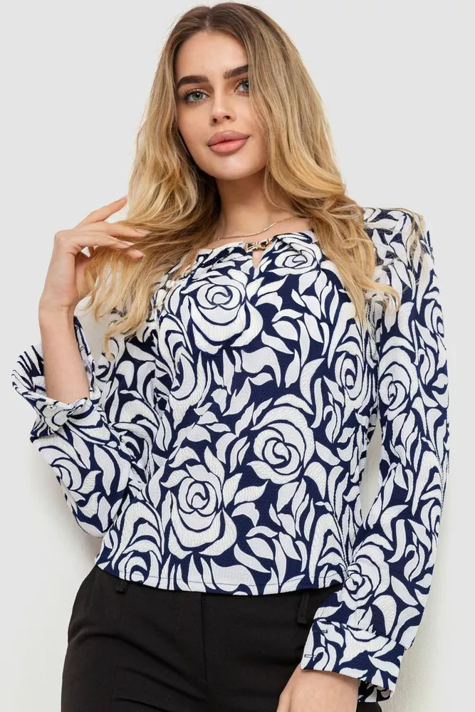 Купити Блуза з принтом, колір біло-синій, 186R400 - Фото №1