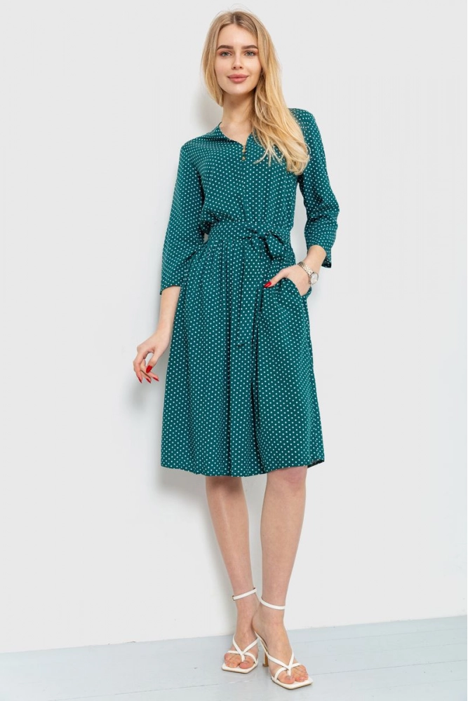 Купити Платье в горох, колір зелений, 230R006-21 - Фото №1