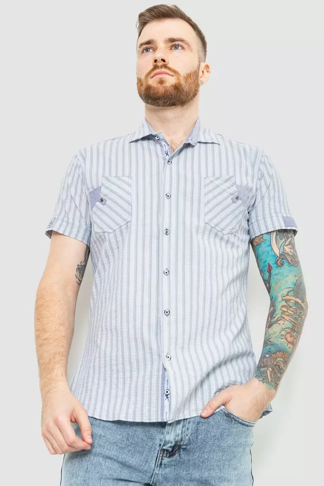 Купить Рубашка мужская в полоску, цвет серо-голубой, 186R616 оптом - Фото №1