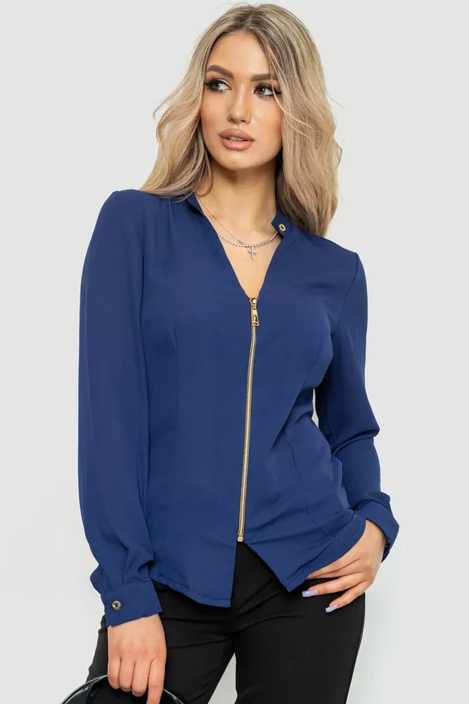 Купити Блуза жіноча шифонова, колір темно-синій, 186R504 оптом - Фото №1