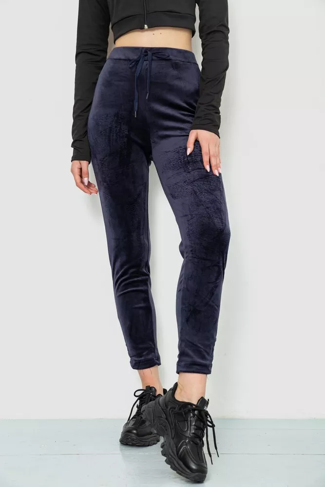 Купить Спорт штани женские велюровые, цвет темно-синий, 244R5569 - Фото №1