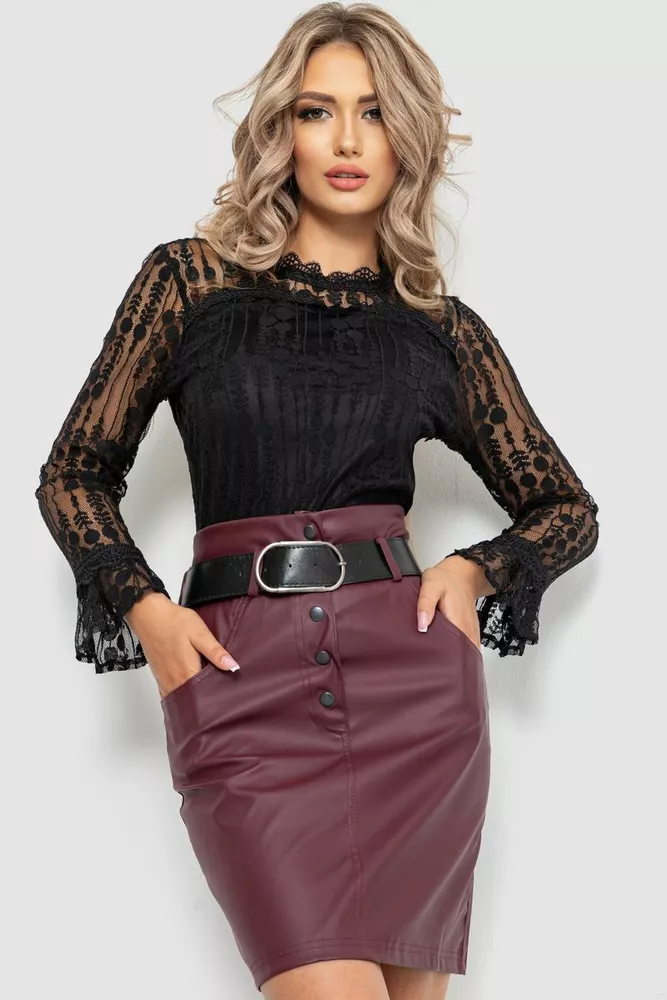 Купить Блуза женская классическая гипюровая, цвет черный, 204R156 - Фото №1