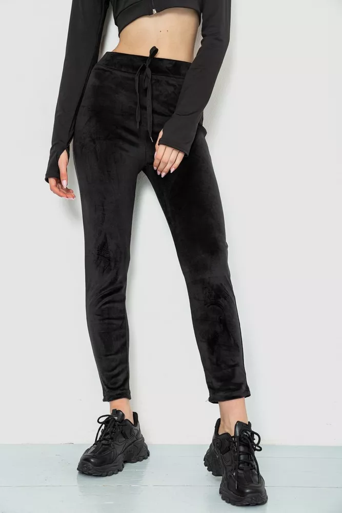 Купить Спорт штани женские велюровые, цвет черный, 244R5569 - Фото №1
