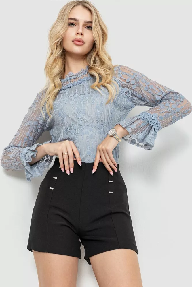 Купить Блуза женская классическая гипюровая, цвет джинс, 204R156 - Фото №1
