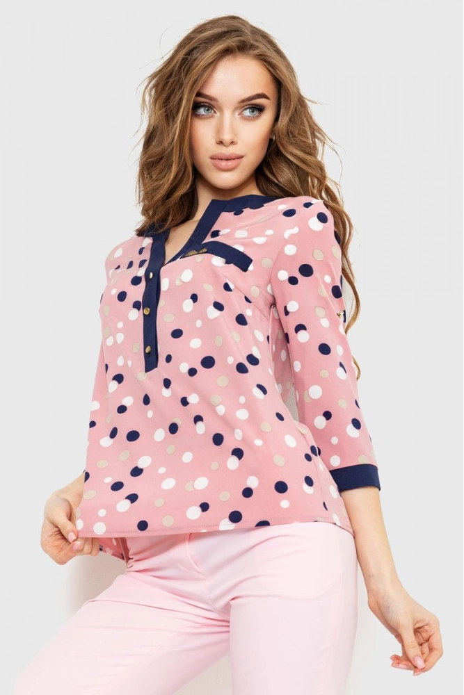 Купити Блуза в горох, колір рожево-синій, 230R154-4 - Фото №1