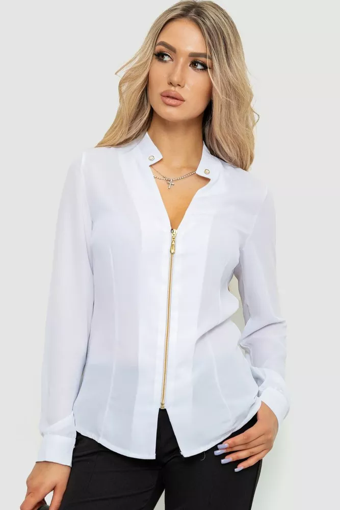 Купити Блуза жіноча шифонова, колір білий, 186R504 - Фото №1