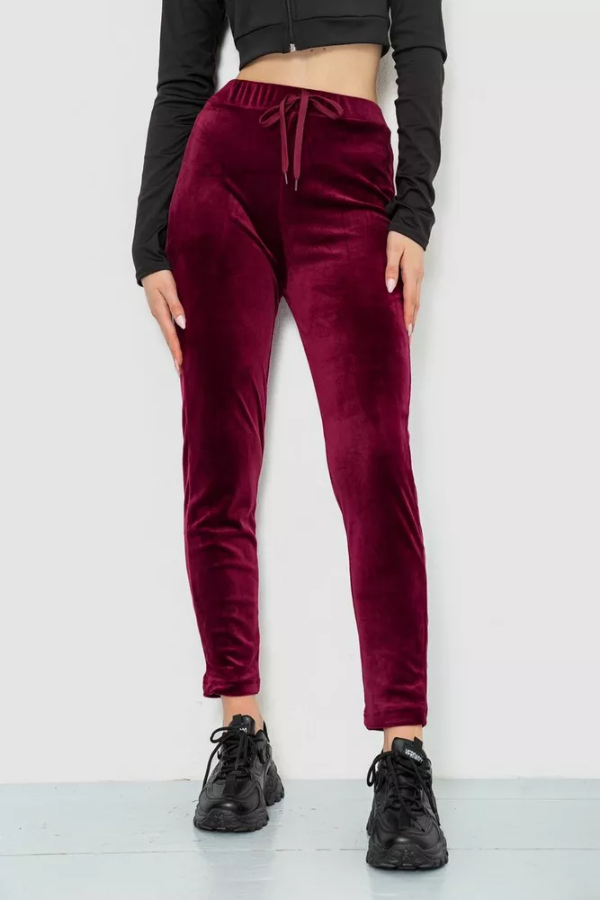 Купити Спорт штани жіночі велюрові, колір бордовий, 244R5569 оптом - Фото №1