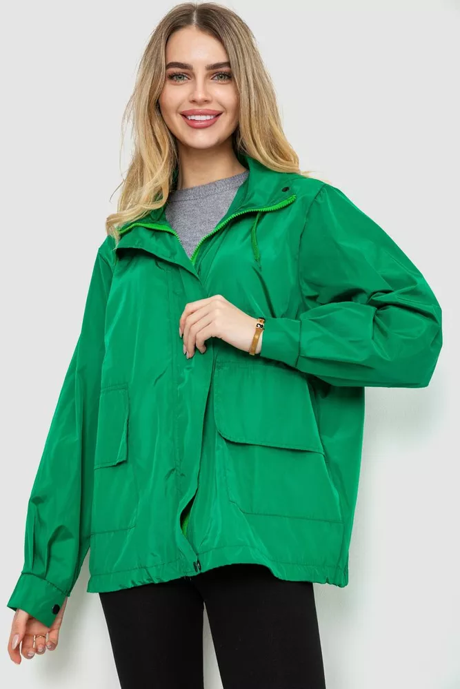 Купити Вітровка жіноча з капюшоном, колір зелений, 177R041 оптом - Фото №1
