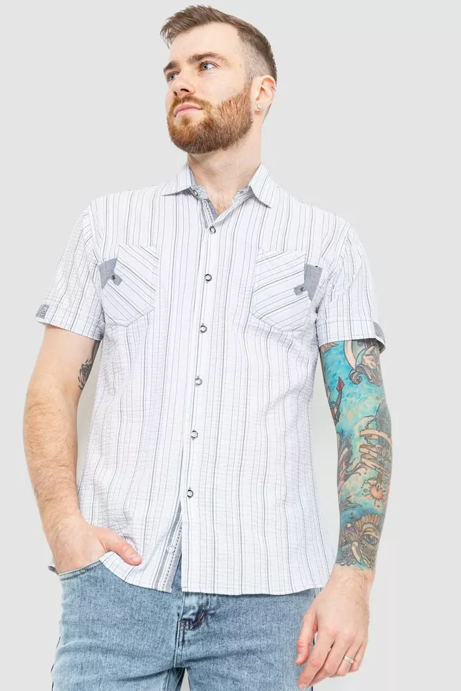 Купить Рубашка мужская в полоску, цвет светло-серый, 186R616 оптом - Фото №1