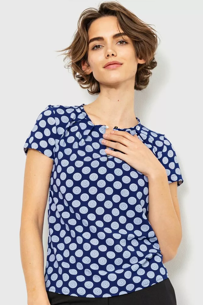 Купити Блуза принтом, колір синьо-білий, 230R112-3 - Фото №1