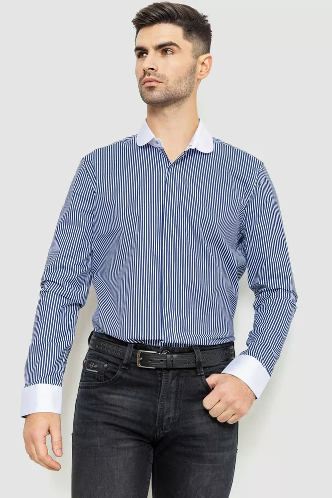 Купить Рубашка мужская в полоску, цвет бело-синий, 214R35-18-308-1 оптом - Фото №1