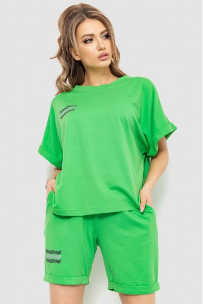 Костюм жіночий повсякденний футболка+шорти, колір світло-зелений, 198R2008