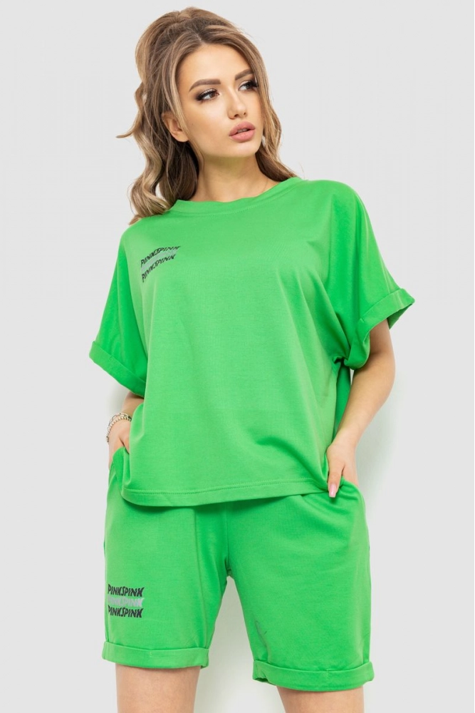 Купити Костюм жіночий повсякденний футболка+шорти, колір світло-зелений, 198R2008 оптом - Фото №1