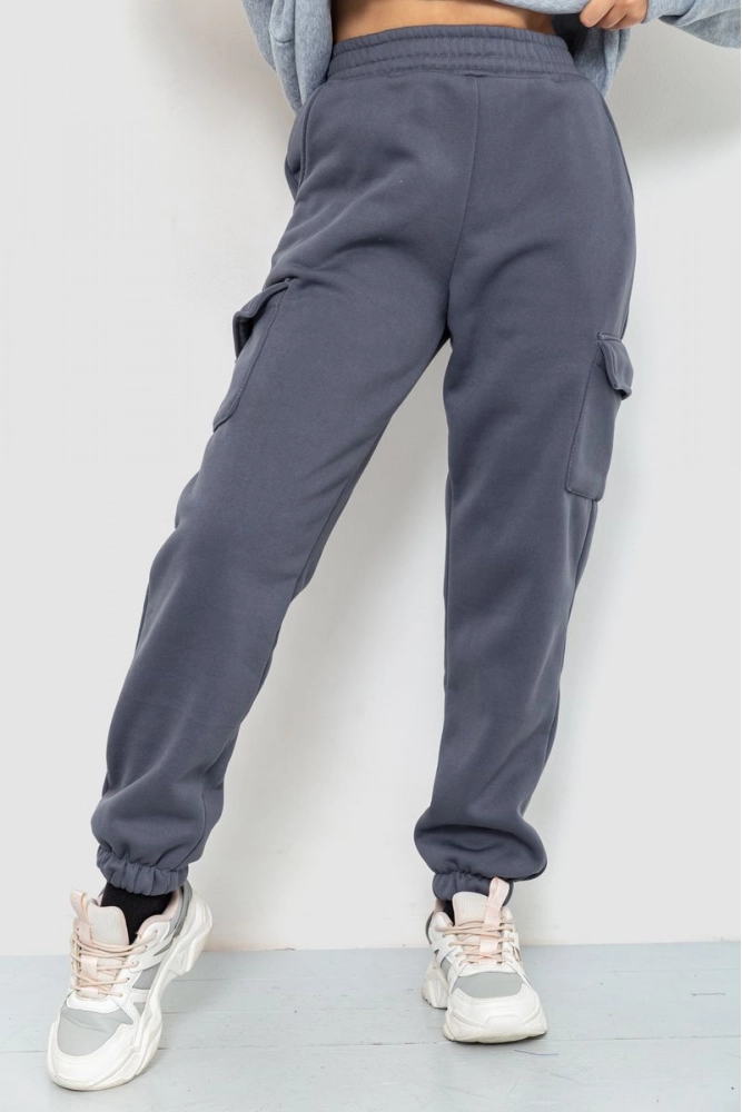 Купить Спорт штаны женские на флисе, цвет темно-серый, 177R230-1 - Фото №1