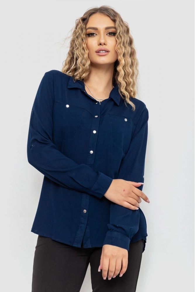 Купить Рубашка женская однотонная, цвет темно-синий, 235R3461 - Фото №1