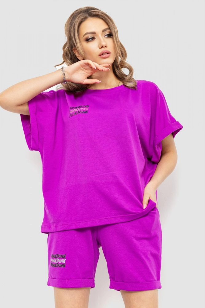 Купить Костюм женский повседневный футболка+шорты, цвет фиолетовый, 198R2008 оптом - Фото №1