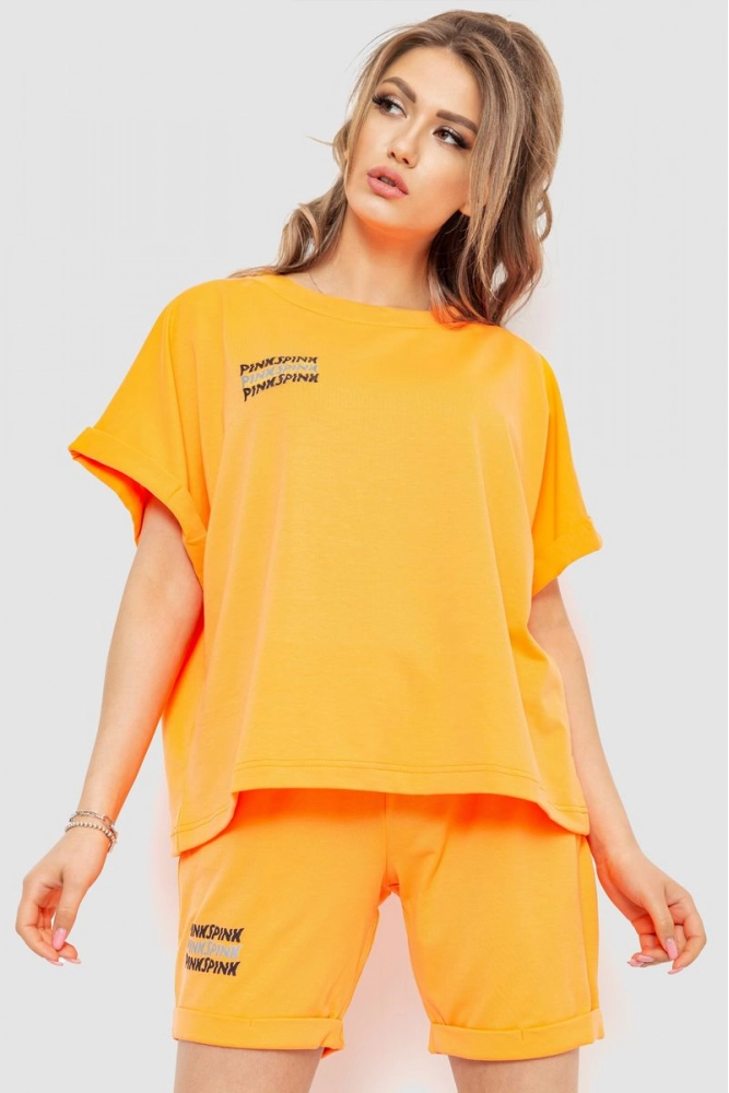 Купить Костюм женский повседневный футболка+шорты, цвет оранжевый, 198R2008 оптом - Фото №1